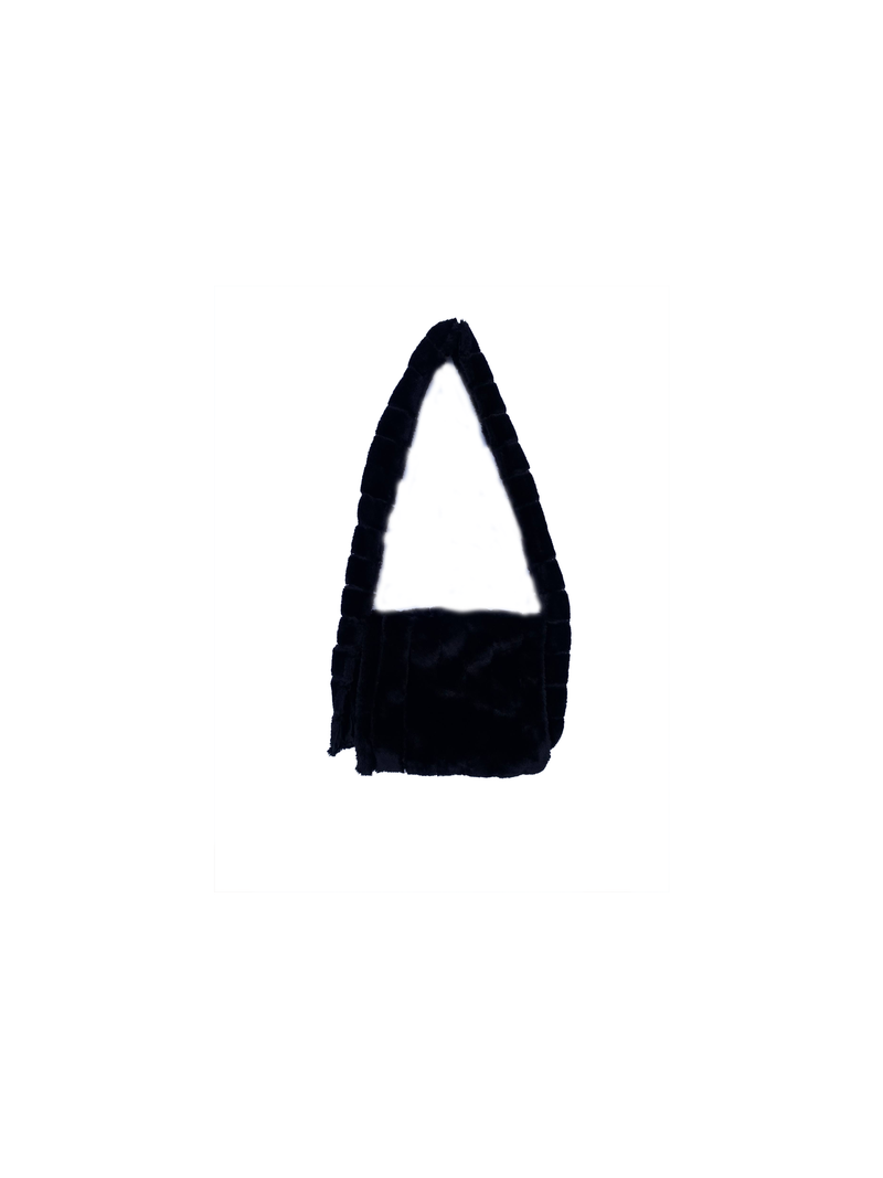 Black textured shoulder bag with a wide strap
