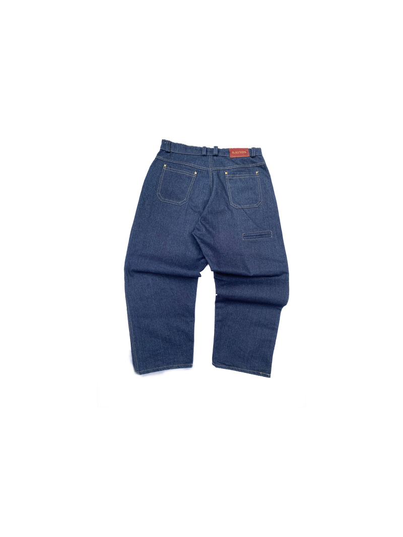 Back of the indigo baggy jeans