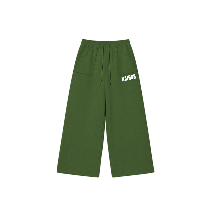 Army green wide-leg cotton sweatpants, front view