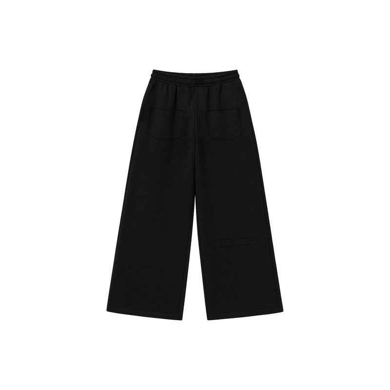 Back of the black wide-leg cotton sweatpants