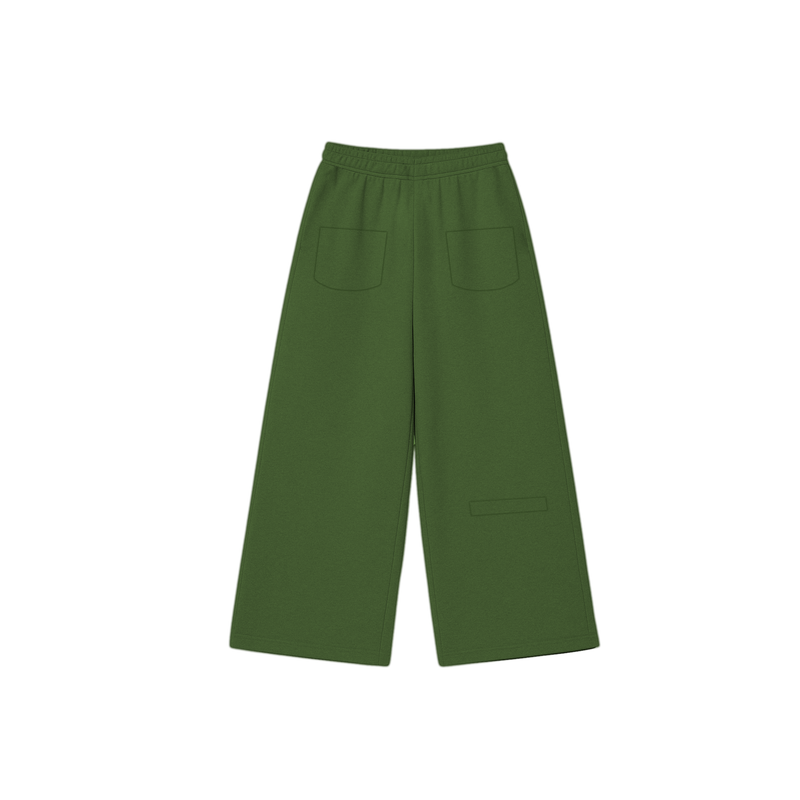 Back of the army green wide-leg cotton sweatpants