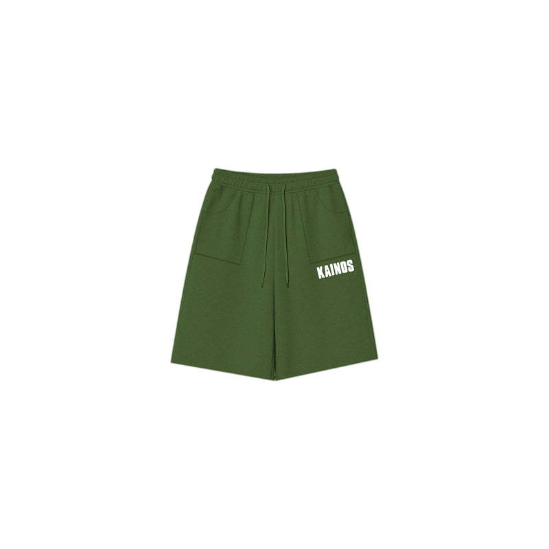 Back of the army green cotton sweat shorts