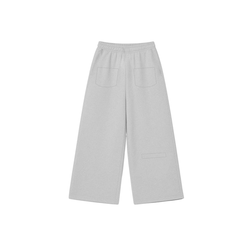 Back of the light grey wide-leg cotton sweatpants